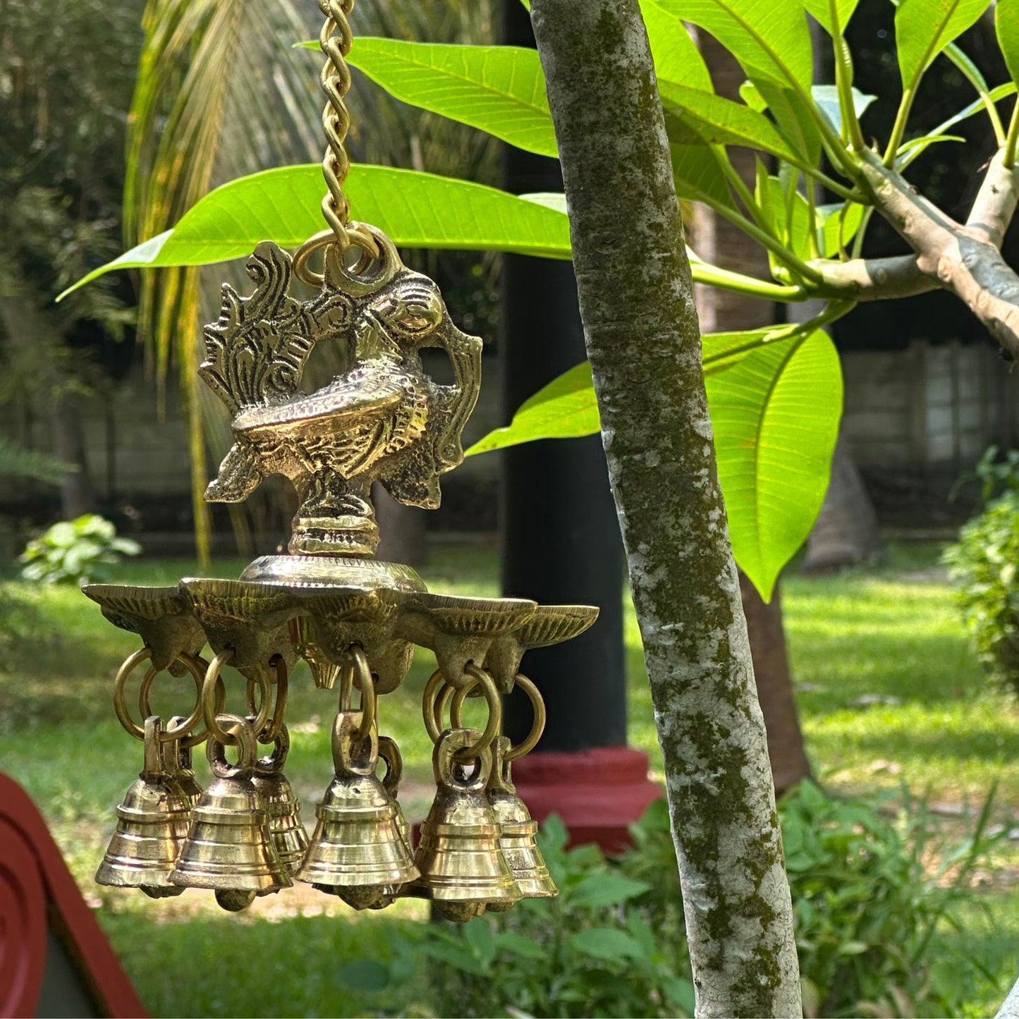 Mayilvizhi – Handcrafted Brass Hanging Lamp with Bells