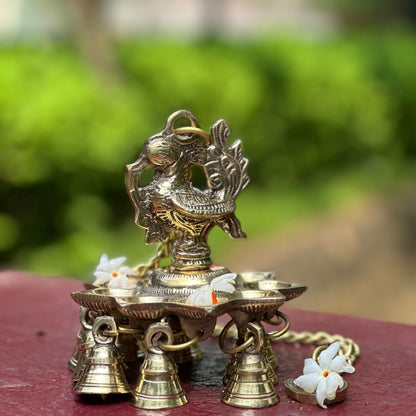 Mayilvizhi – Handcrafted Brass Hanging Lamp with Bells