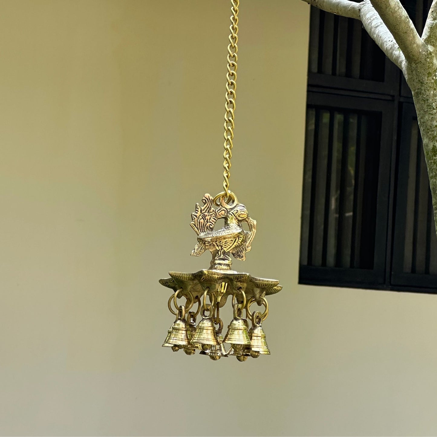 Mayilvizhi – Handcrafted Brass Hanging Lamp with Bells