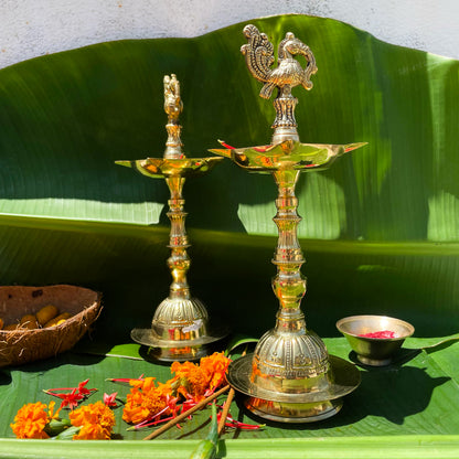 Mayilvizhi – Handcrafted Brass Kuthu Vilakku with Peacock